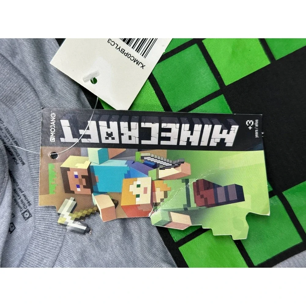 Minecraft Boys XL 18/20‎ Gray Long Sleeve Creeper Graphic Tee Shirt Mojang NWT